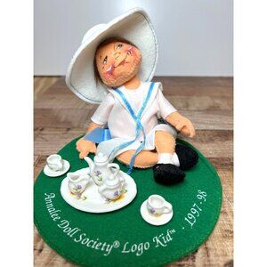 Annalee Doll Society Logo Kid 1997-98 Tea Party  & Miniature Tea Set